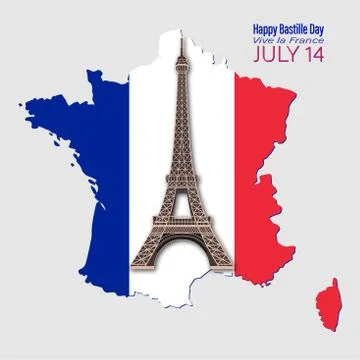 Eiffel Tower Black Silhouette Vector Illustration. Happy Bastille Day, 14 Jul 스톡 일러스트