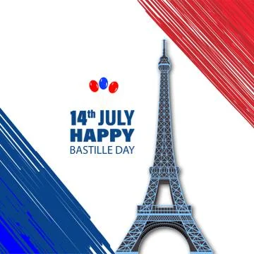 Eiffel Tower Black Silhouette Vector Illustration. Happy Bastille Day, 14 Jul Illustrazione stock