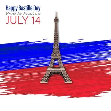 Eiffel Tower Black Silhouette Vector Illustration. Happy Bastille Day, 14 Jul 스톡 일러스트