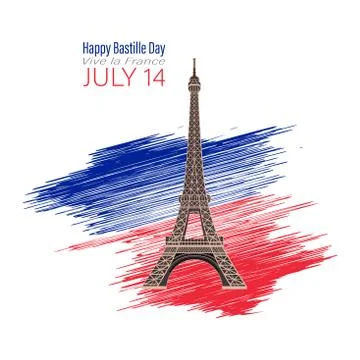 Eiffel Tower Black Silhouette Vector Illustration. Happy Bastille Day, 14 Jul Illustrazione stock