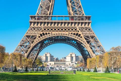 Eiffel tower with blue sky background in Paris 写真素材