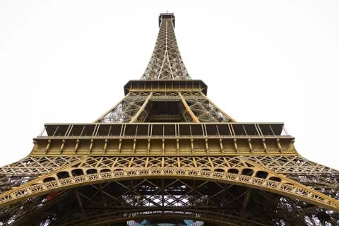 Eiffel tower from bottom view during rainy day Stock Photos