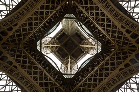 Eiffel tower from the bottom view during rainy day Stock Photos