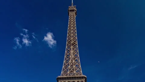Eiffel Tower from bridge over Siene river in Paris timelapse hyperlapse, France Stock Footage 241323294