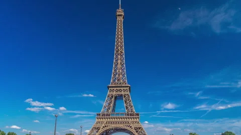 Eiffel Tower with bridge over Siene river in Paris timelapse hyperlapse, France Stock Footage 241323324