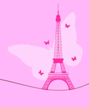 Eiffel tower with butterflies pattern for postcards and booklets. Vector il.. Stock Illustration