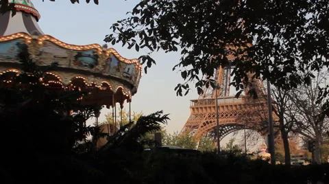 Eiffel Tower Carousel Daytime Paris France Stock Footage 46444213