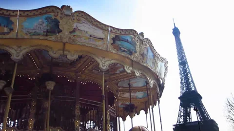 Eiffel Tower with Carousel in Foreground, Paris Stock Footage 38911204