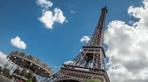 Eiffel Tower with Carrousel 库存影片 12670621