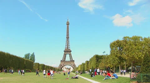 Eiffel Tower from Champ de Mars Stock Footage 25944524