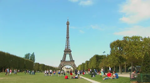 Eiffel Tower from Champ de Mars Stock Footage 25944606