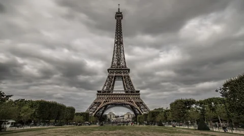 Eiffel Tower &amp; Champ de Mars, Cloudy Sky, Paris, Time Lapse Stock Footage 54618481