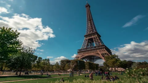 Eiffel Tower &amp; Champ de Mars Garden 2, Paris, Time Lapse Stock Footage 54640181
