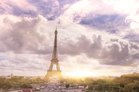 Eiffel Tower from Champ de Mars, Paris, France. Stock Photos