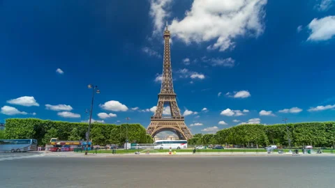 Eiffel Tower on Champs de Mars in Paris timelapse hyperlapse, France Stock Footage 93034925
