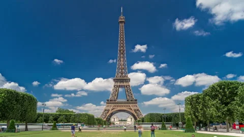 Eiffel Tower on Champs de Mars in Paris timelapse hyperlapse, France Stock Footage 241322532