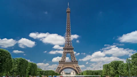Eiffel Tower on Champs de Mars in Paris timelapse hyperlapse, France Stock Footage 241322539