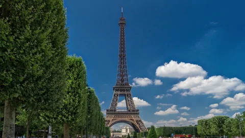 Eiffel Tower on Champs de Mars in Paris timelapse hyperlapse, France Stock Footage 241322870