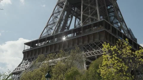 Eiffel tower close up shots of iron construction and elevator Stock Footage 248836740