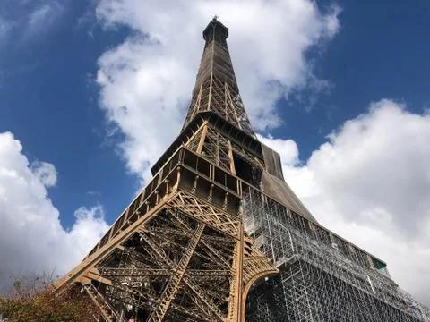Eiffel tower in clouds beautiful view of eiffel tower in paris france Stock Photos
