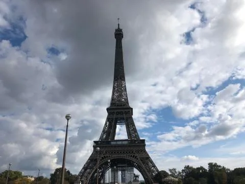 Eiffel tower in clouds beautiful view of eiffel tower in paris france Stock Photos