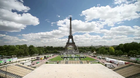 Eiffel Tower on a Cloudy Blue Sky Day Stock Footage 36132330