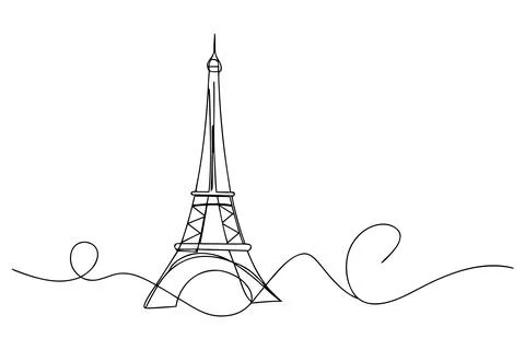 Eiffel Tower continuous line drawing with swirling lines イラスト素材