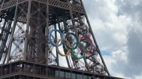 Eiffel Tower Decorated With Olympic Rings Paris 2024 Games 4K Video stock 315751183