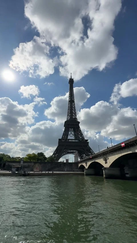 Eiffel Tower Displaying Olympic Rings Paris 2024 4K Video stock 315751397