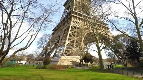 Eiffel tower down to top view Paris, France Stock Footage 80003078