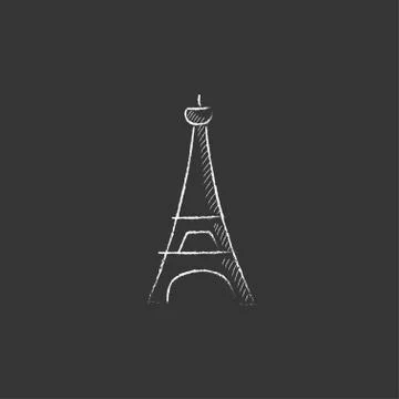 Eiffel Tower. Drawn in chalk icon Stock Illustration