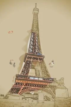 Eiffel tower at dusk Ilustração Stock