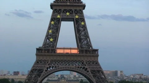 Eiffel Tower at Dusk – Pan Up Stock Footage 265682