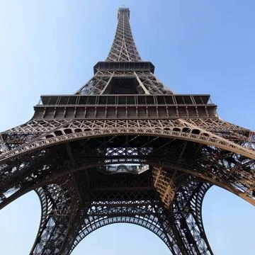 Eiffel tower Eiffel tower close-up against blue sky, Paris, France. Copyri... Foto stock