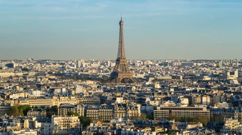 Eiffel Tower, elevated aerial view over rooftops, Paris, France, Europe - TL Stock Footage 54125056
