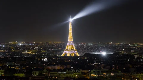 Eiffel Tower, elevated aerial view over rooftops, Paris, France, Europe Stock Footage 54125199