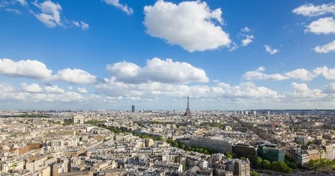 Eiffel Tower, elevated aerial view over rooftops, Paris, France, Europe - Time Stock Footage 106638896