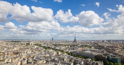 Eiffel Tower, elevated aerial view over rooftops, Paris, France, Europe - Time Stock Footage 106638903
