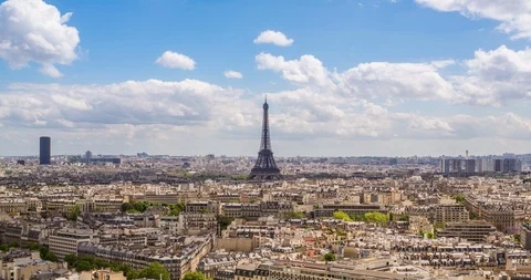 Eiffel Tower, elevated aerial view over rooftops, Paris, France, Europe - Time Stock Footage 106638926