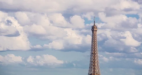 Eiffel Tower, elevated aerial view over rooftops, Paris, France, Europe - Time Stock Footage 106638956