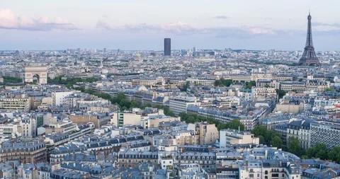 Eiffel Tower, elevated aerial view over rooftops, Paris, France, Europe - Time Stock Footage 106638961