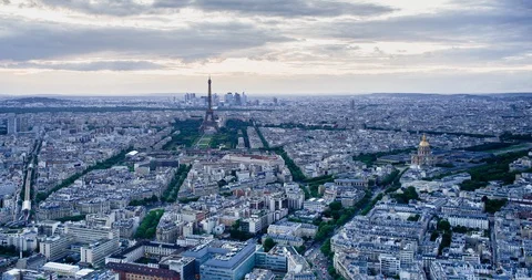 Eiffel Tower, elevated aerial view over rooftops, Paris, France, Europe - Time Stock Footage 106639091
