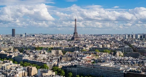 Eiffel Tower, elevated aerial view over rooftops, Paris, France, Europe - Time Stock Footage 106639106