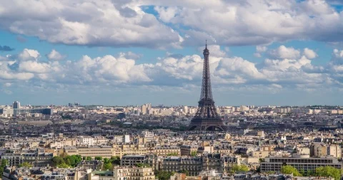 Eiffel Tower, elevated aerial view over rooftops, Paris, France, Europe - Time 動画素材 106639115