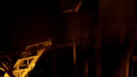 Eiffel Tower, elevator going up, Paris in background Stock Footage 78040229