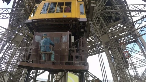 Eiffel Tower Elevator Passing Stock Footage 72556662