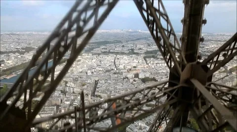 Eiffel Tower elevator ride, Seine river background Stock Footage 43212824