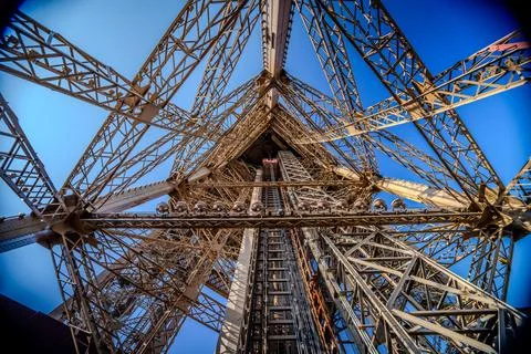 Eiffel Tower elevator shaft viewed from directly below, the iron. Stock Photos