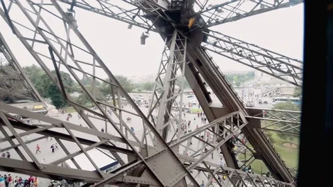 Eiffel Tower elevator, view of Paris from a high viewpoint Stock Footage 145772797