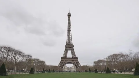 Eiffel Tower from the Empty Parc Du Champs De Mars, Paris France on a Stockbeeldmateriaal 259129333